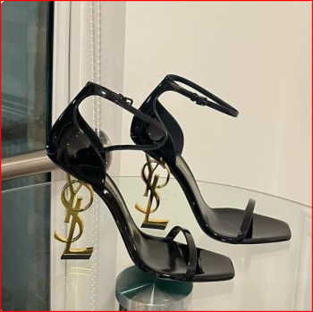 Black Patent Leather Gold Heel